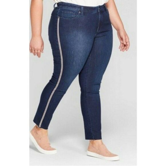 UNIVERSAL THREAD | Dark Wash Mid-Rise Skinny Jeans Side Stripe Women’s Size 16 - Picture 1 of 10